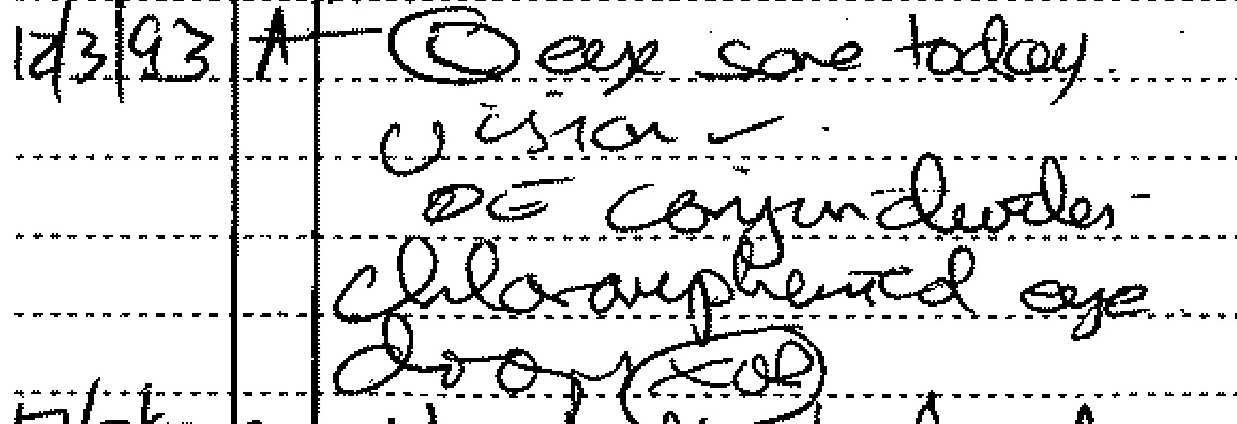 Scanned page region: sore eye and conjunctivitis entry from 12 March 1993