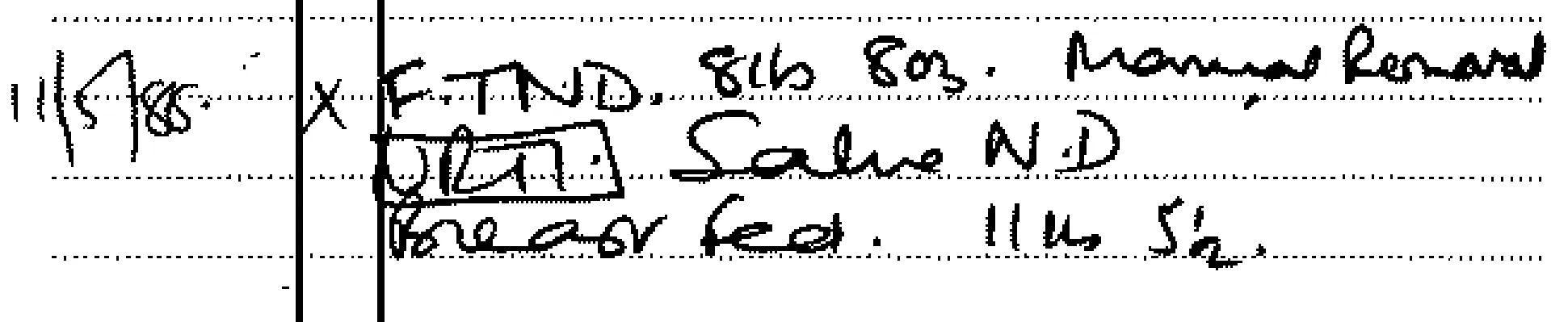 Scanned page region: the founder's first GP entry, a one-month check on 11 May 1988